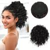 Synthetic Claw Clip In Bun Ponytail Wig Extension Wavy Curly Drawstring Ponytail Wig For Elegant Women Daily Wear