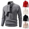 Men's Casual Solid-color Patchwork Style Long-sleeved High-neck Sweater, Men's Fitted Knitted Pullover, Scarf Collar Sweater