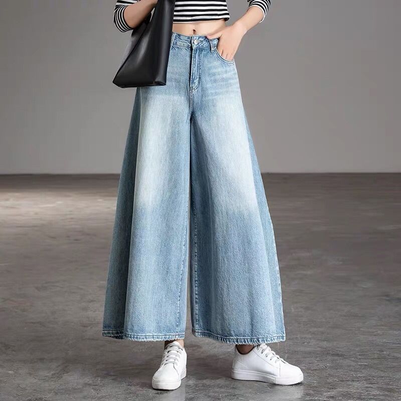 High Waist Wide Leg Pants Women Spring and Autumn Skirt Pants Denim Trousers