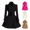Women Winter Coat, Thick, Midi Length, Solid Color, Double-breasted, Lapel, Keep Warm, A-line, Loose Hem, Tight Waist, Lady Coat, for Banquet