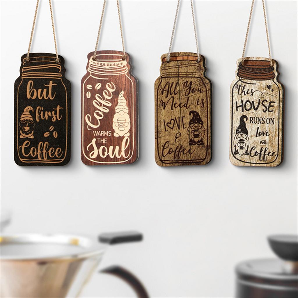 4 Pieces Of Retro Fashion Classic Wooden Coffee Letterlogo, Home Kitchen Decoration,simplewooden Hanging Board