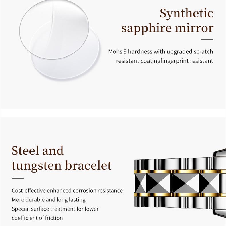 JINSHIDUN New Business and Leisure Ladies Watch Fully Automatic Mechanical Watch Tungsten Steel Double Calendar Luminous Waterproof High-end Watch