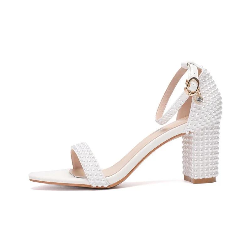 Fashion New Fish Mouth Bowknot Pearl Sandals Summer Fashion Shallow Mouth Wedding Dress Bridal Banquet High Heel Women's Single Shoes 43