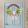 Easter Bunny Wreath Front Door Decor with Bow Artificial Garland Wall Hanging Ornament