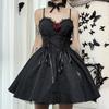 Elegant Women Dresses Grunge Aesthetic Jacquard A-Line Dress Emo Lace Trim Black Party Alt Clothes