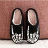 Halloween Skeleton Finger Embroidery Printed Cotton Slippers for Men and Women Thick Plush Couple Slippers