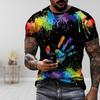 New Summer Men's Fashion T-shirt Personality Colorful Palm Printed Men's T-shirt Top