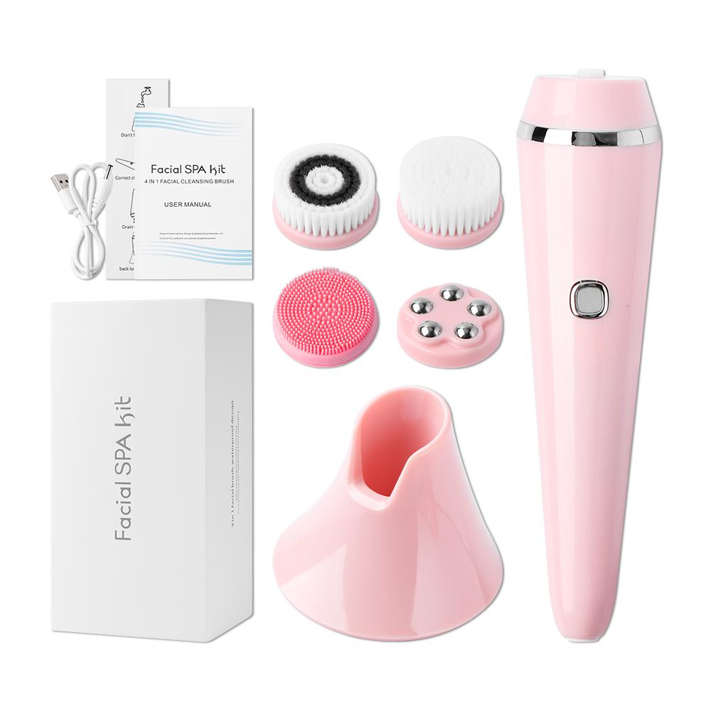 4 In 1 Electric Face Cleansing Brush for Facial Skin Care Wash Sonic Vibration Massage Tool Acne Pore Blackhead Silicone Cleaner