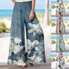 Ladies Summer Print Elastic Waist Loose Casual Wide Leg Pants Trousers