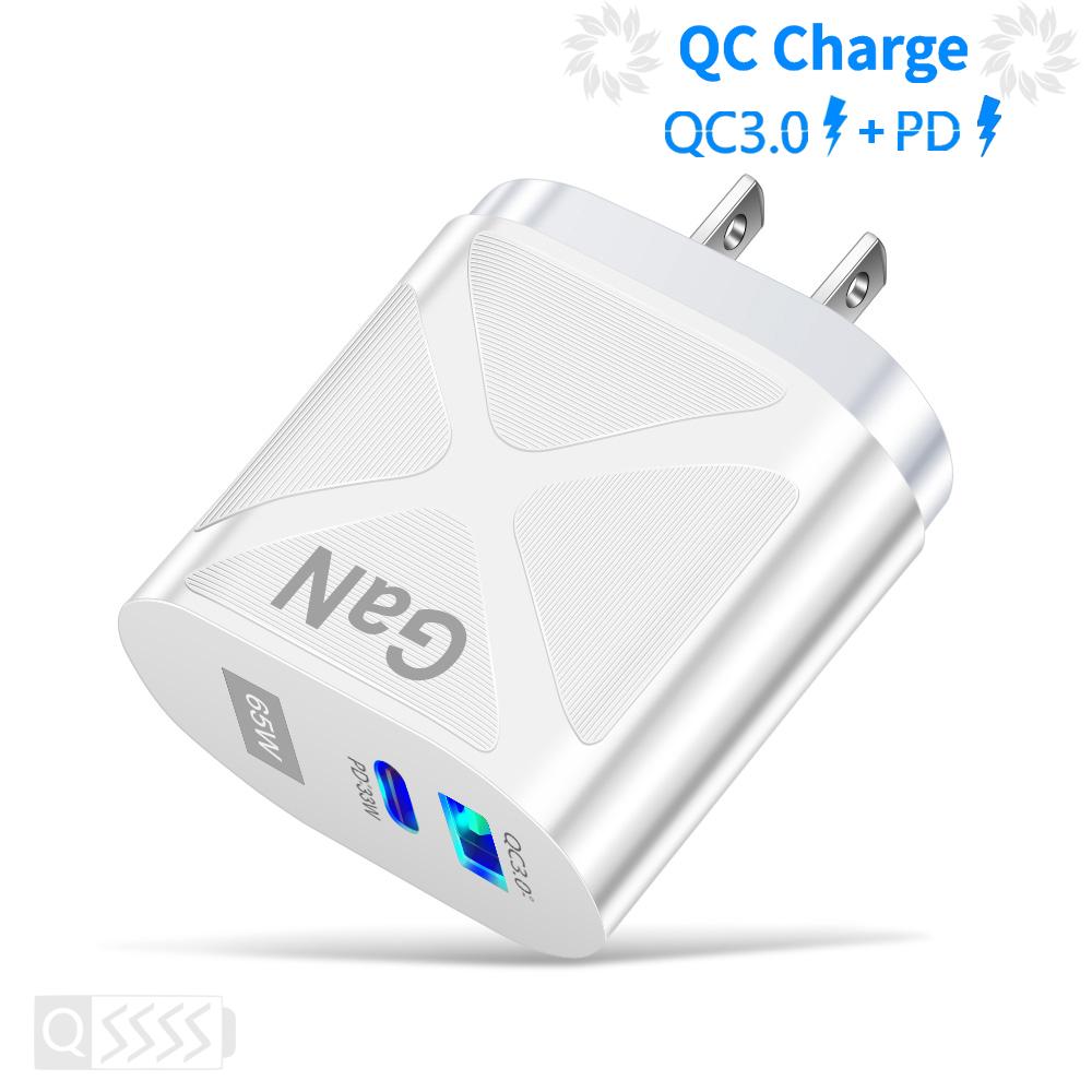VAORLO 65W GaN Charger PD QC3.0 Fast Charging Quickly Charge Wall Charger EU UK US Ports