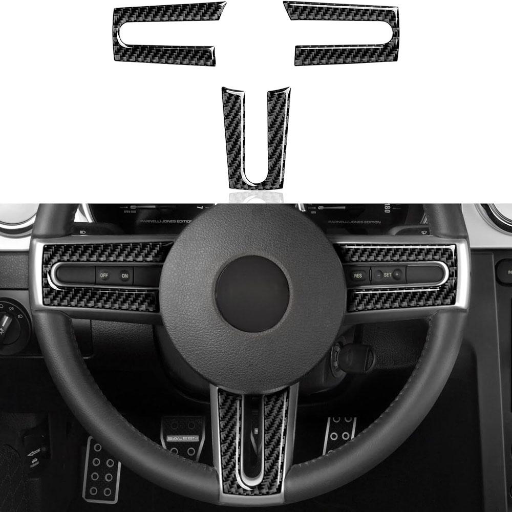 3Pcs Carbon Fiber Steering Wheel Cover Wear-Resisting For Ford Mustang 2005-2009