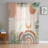Boho Abstract Leaves Plants Tulle Curtains For Living Room Sheer Curtain For Bedroom Kitchen Blinds Voile Curtains