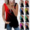 Women's Top Summer New Fashion Green Straw Printed Casual Plus Size Sleeveless Zipper V-neck Top Tank Top