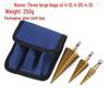 High-speed Steel Titanium-plated Step Drill Set for Hole Enlargement, with Hexagonal Shank and Pagoda Design.