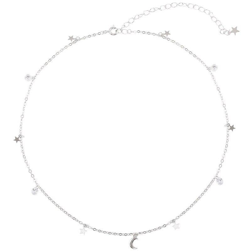 Ожерелье из стерлингового серебра 925 пробы с лунной звездой для женщин, цепочка на ключицу, милые украшения, подарки на вечеринку