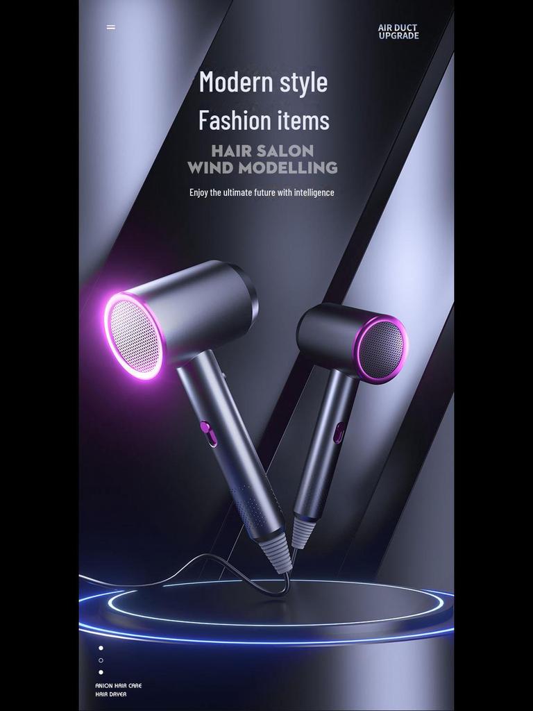 Gradient Color Hair Dryer with High Power, Blue Light, and Hot/Cold Settings