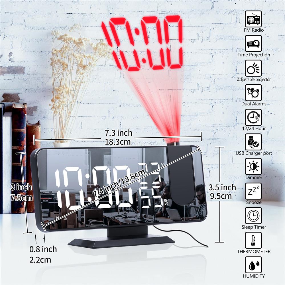 Projection Digital Radio Alarm Clock For Bedrooms LED Display USB Charger Port