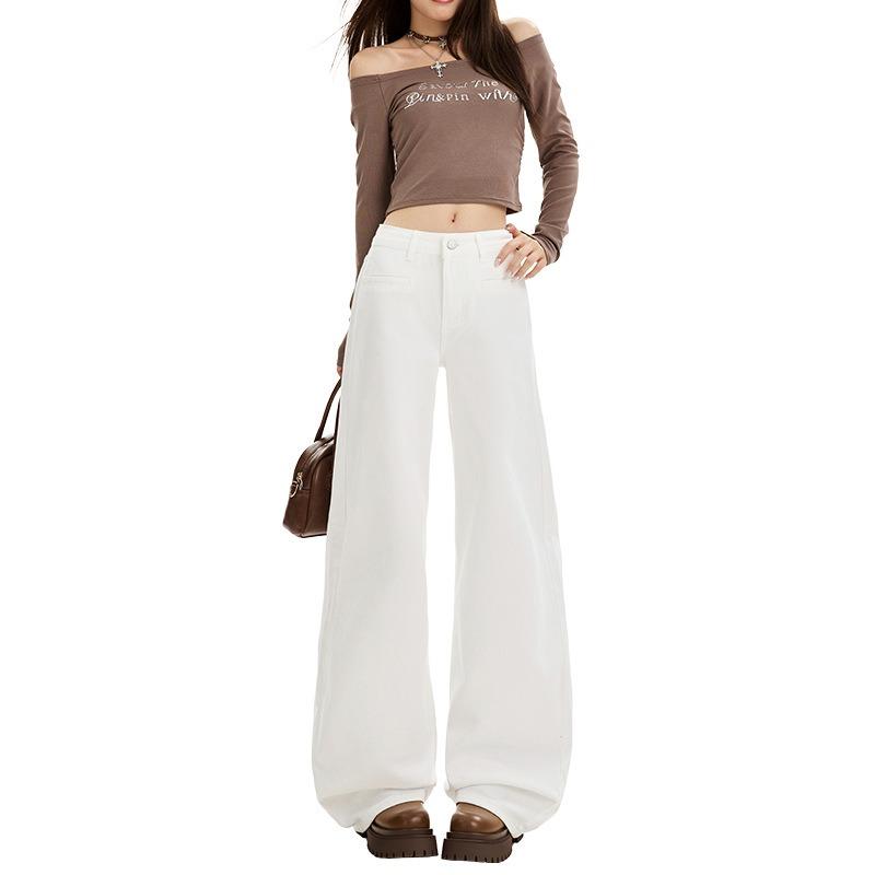 Open Bag Design Jeans Women's Loose and Thin High-waisted Straight Wide-leg Floor-mopping Pants
