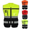 Men High-Visibility Reflective Vest V-neck Sleeveless Multi Pockets Design Waistcoat Clear ID Pocket Pen Holder Vest Coat