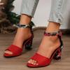 Fashion 2025 Summer Shoes Sqaure High Sandals Vintage Flower Print Open Toe High Heels Woman Casual Buckle Ankle Strap Sandalse