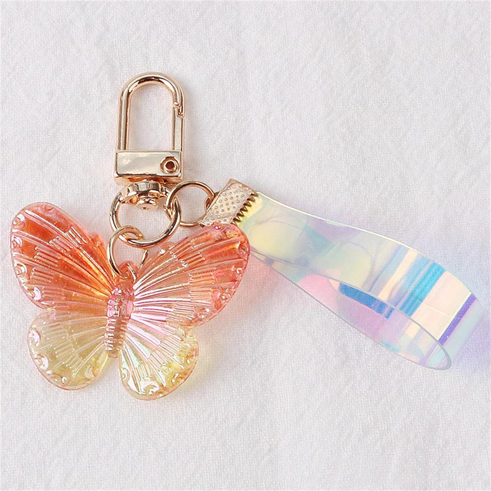 Cute Acrylic Butterfly Keychain Transparant Round Ball Tassel Keyring Women Bag Charm Earphone Case Car Key Pendant DIY Ornament