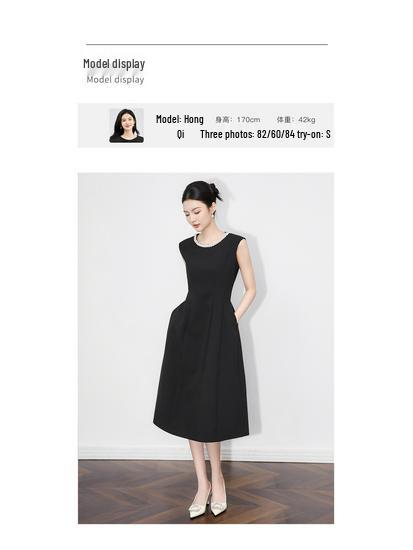 Early Autumn Light Luxury Hepburn-Style Sleeveless Waist-Hugging Dress for Women