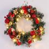 Glowing LED Garland Ornaments with Artificial Green Leaves for Christmas and New Year Home Decorations, Door Hanging Wreath