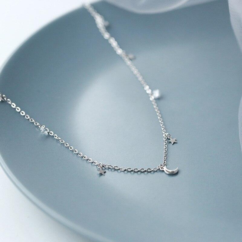 Ожерелье из стерлингового серебра 925 пробы с лунной звездой для женщин, цепочка на ключицу, милые украшения, подарки на вечеринку