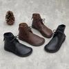 Retro Genuine Leather Short Boots Casual Round Toe Versatile Solid Color Women's Soft Cowhide Soft Sole Shoes