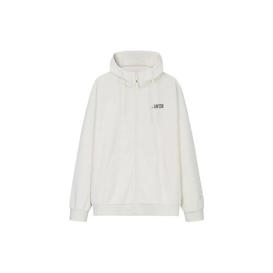 Anta Lifestyle Series Letter Zipper Hooded Fleece Jacket Unisex Jacket Beige 972338706-1