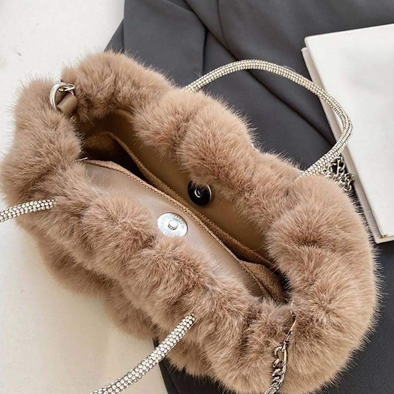 Fashion Plush Top-Handle Bags Women's Shoulder Bags Solid Color Chain Versatile Purse and Handbag Soft Simple Crossbody Bags MIT