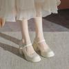 White Chunky Sole Mary Jane Heels - Women's Elevated Leather Shoes for Spring/Autumn 2025, Elegant Style