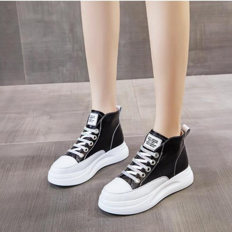 Fashion Spring Genuine Leather Women Autumn Sneakers High Top Vulcanized Shoes Ladies Casual Thick Bottom Winter Shoes Skate Female