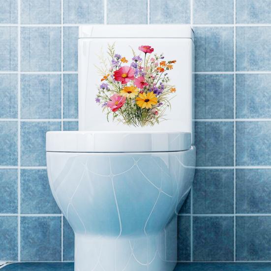 Красочные цветочные наклейки для унитаза, водонепроницаемые, съемные, самоклеящиеся, ПВХ, настенное искусство для гостиной, ванной комнаты
