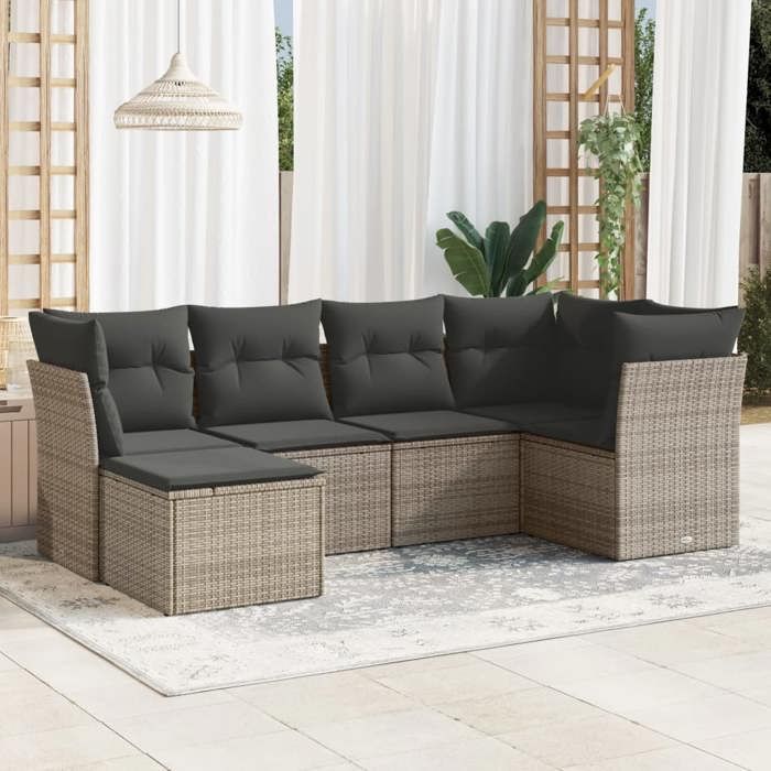 VidaXL Garden Lounge Set 6 Pcs with Grey Cushions Wicker 3217950