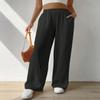 Straight-leg Trousers, Loose-fitting Home Casual Trousers, Mid-rise Solid Color Wide-leg Trousers