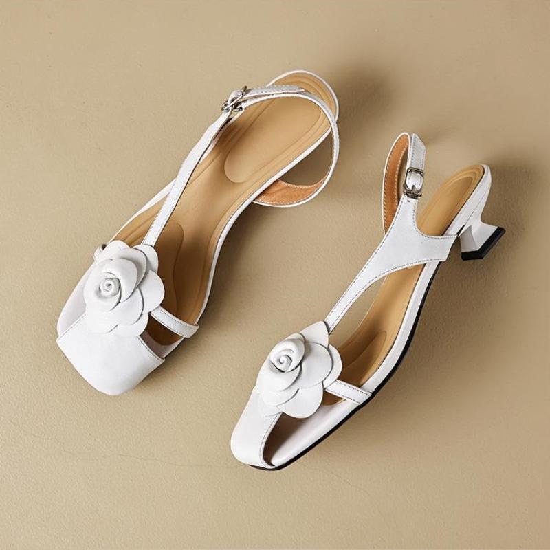 Ladies Shoes Closed Flowers Silver with Low Heels Women's Sandals Anti Slip Hot Summer 2025 Comfortable Vintage Comfort Price
