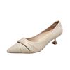 High Heels Women Shoes Thin Heels 5cm Beige Temperament Pointed 3cm Soft Leather Single Shoes with Skirt 2024 Summer New Style