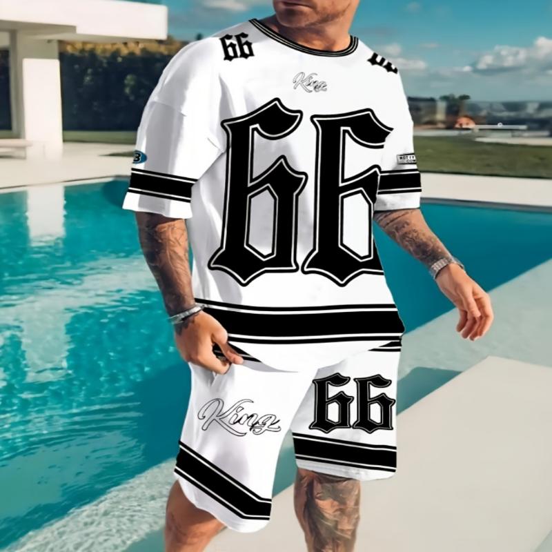 2025 Summer New Men's Suit Casual Round Neck Chicago Letter 3D Printed Pattern Polyester Pullover Summer Daily Outdoor Street We