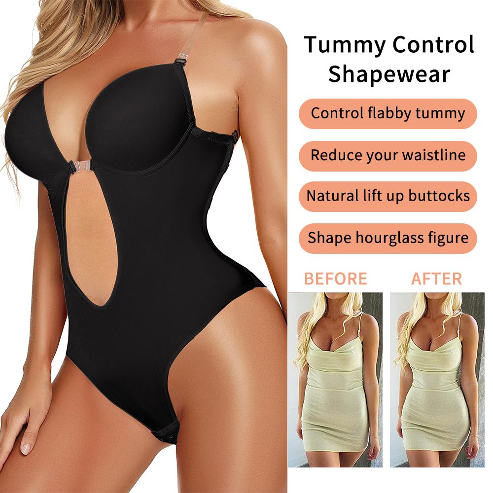 Women's U Plunge Strapless Backless Shapewear Seamless Thong Bodysuit V Neck Body Shaper Padded Bra Camisoles Crop Tops
