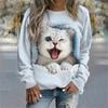 2023 Autumn New Women Round Neck Long Sleeve Fashion Casual Home High Quality Fabric Cute Cat Print Long Sleeve