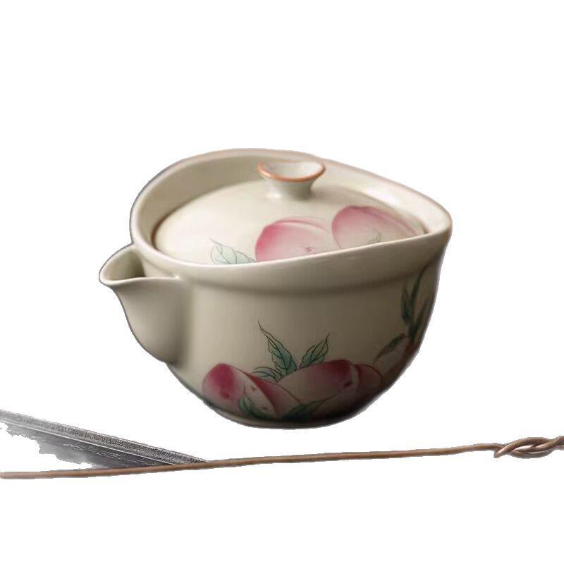 Ru Kiln Hand-Held Pot Cover Bowl Teacup Chinese Style Lily Ceramic Is Not Hot, Single High-End Tea Bowl Tea Set