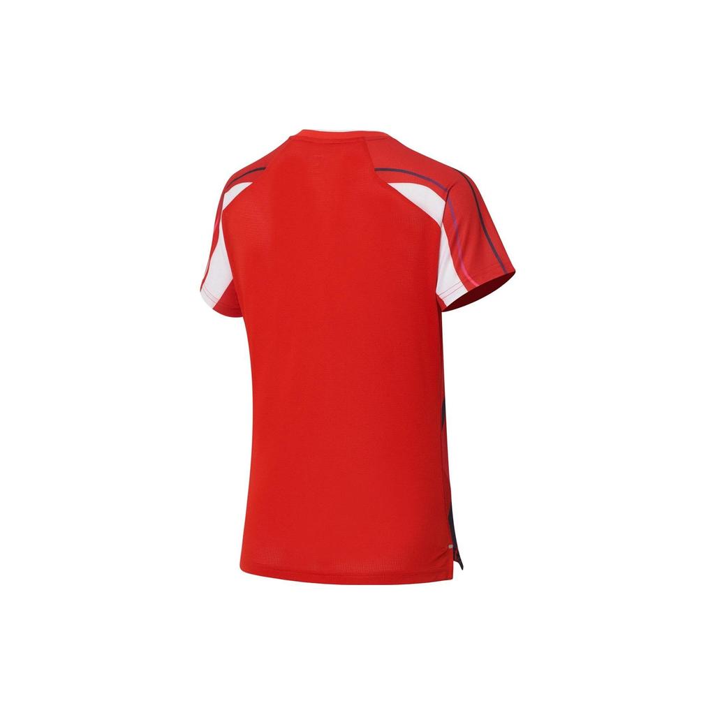 Li Ning Table Tennis Series Geometric Pattern Printed Logo Quick-Dry V-Neck Short Sleeve T-Shirt Women Tops Flame-Red AAYS238-2