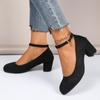 2024 High Quality Women's Shoes New Round Toe Solid Color Suede Shallow Mouth Thick Heel One-line Buckle Women's High Heels