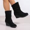 Women Platform Snow Mid Calf Boots Suede Wedges Pleated Shoes 2024 Trend Designer Chelsea Boots New Walking Winter Mujer Shoes