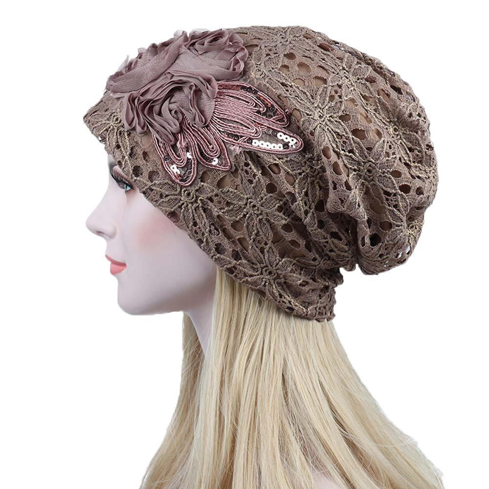 Women Lace Flower Slouchy Baggy Head Cap Chemo Beanie Cancer Hat Turban