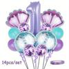 32inch Purple Number Shell Foil Balloon Girls Happy Birthday Balloons Set 1st 2nd 3rd 4th Birthday Balloon Set