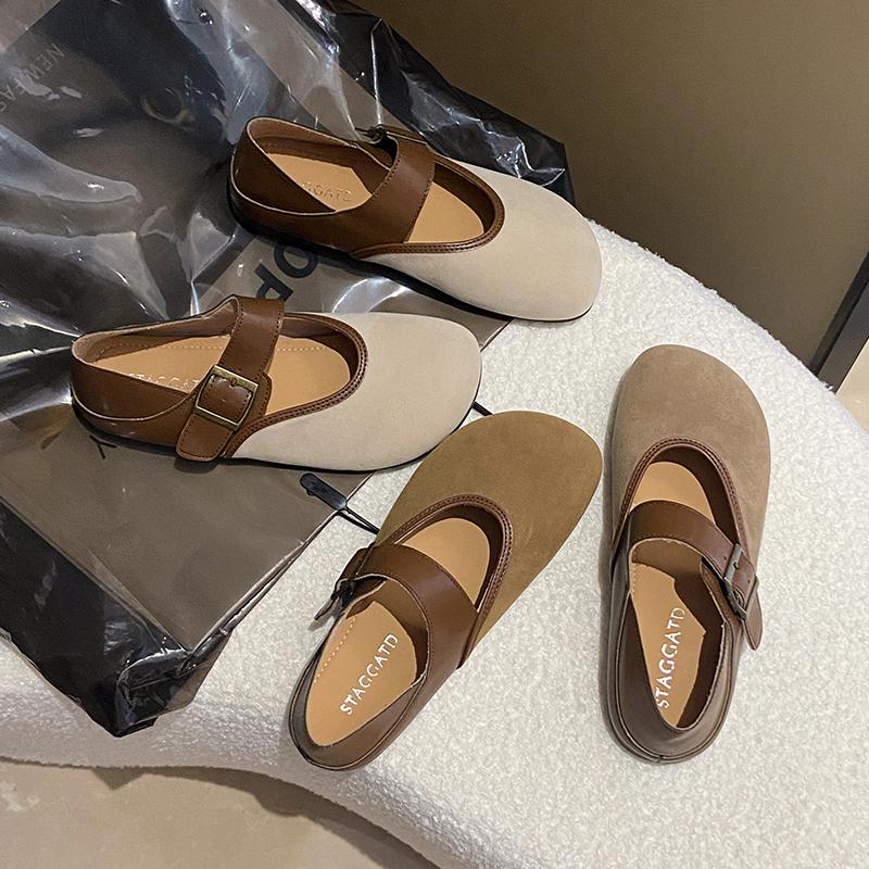 Women's Multi-color Mary Jane Shoes with Non Slip Soft Soles Woman Spring and Autumn Outdoor Frosted Leather Flats