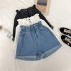Elastic Waist Plus Size Wide Leg Denim Shorts - Korean Style A-line Loose Fit for Women