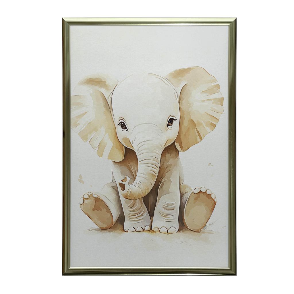 Poster Small Elephant In Minimalist Style Poster Small Elephant In Minimalist Style, 30X40 Cm, Dark Brown Wooden Frame, 230 Gsm Matte Paper